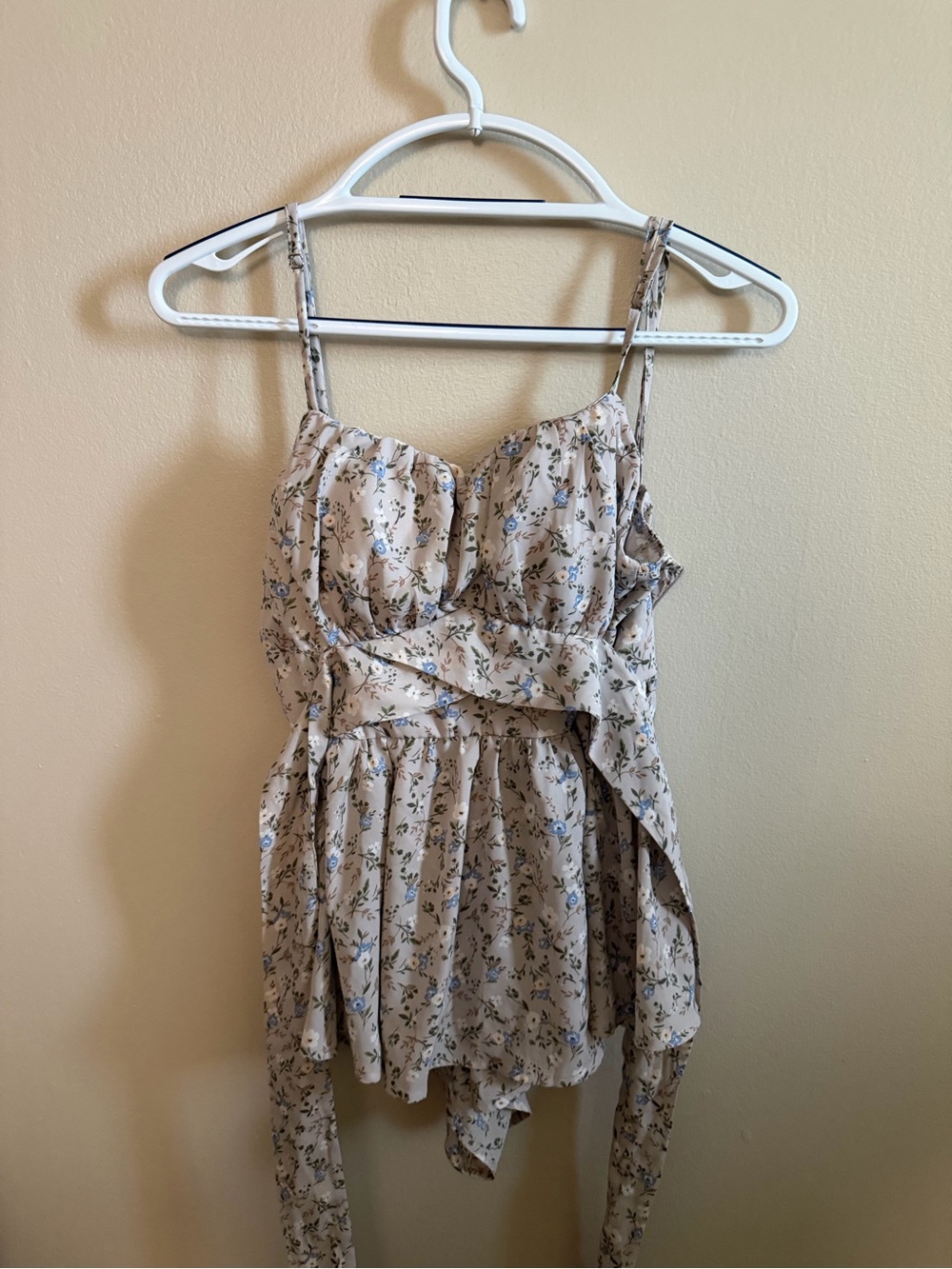 Blush Floral Cream and Blue Spaghetti Strap Dress